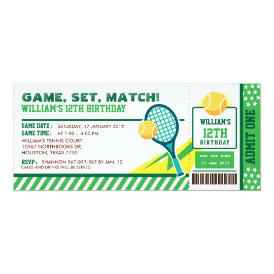 Invitation Tennis Ticket Pass Anniversaire Zazzle Fr