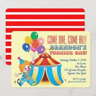 Invitation Tente de cirque et clown Premier anniversaire