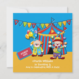 Invitation Tente de cirque et clowns Fête d'anniversaire