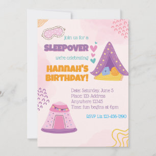 Invitation Tentes de soirée pyjama rose Anniversaire