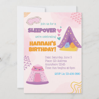 Invitation Tentes de soirée pyjama rose Anniversaire