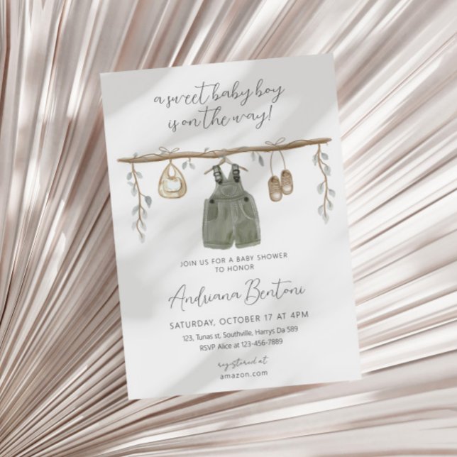 Invitation Tenue de bébé à l'aquarelle Boho Bliss pour garçon (Créateur téléchargé)