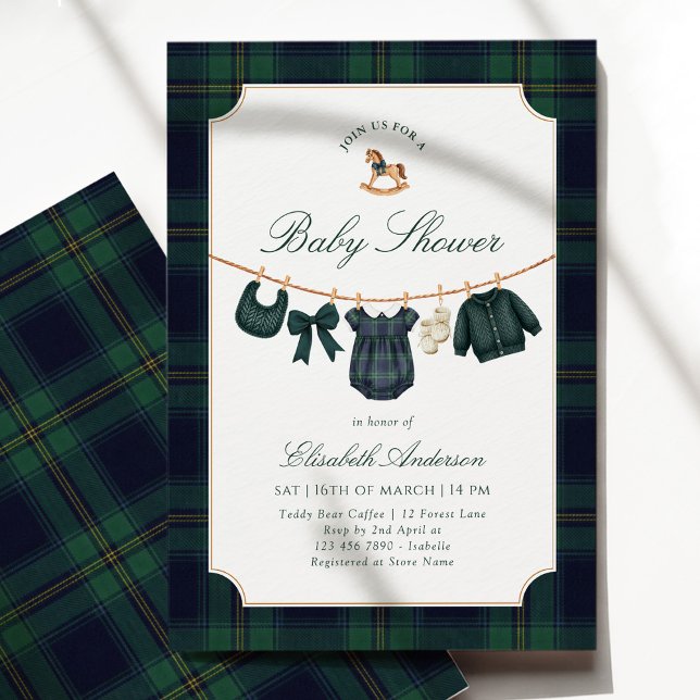 Invitation Tenue de bébé classique vert marine Baby Shower (Créateur téléchargé)
