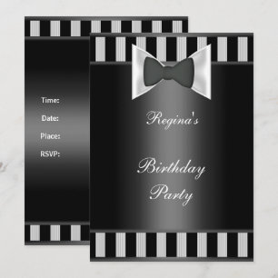 Invitation Tenue de fête d'anniversaire à rayures noir et bla