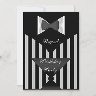 Invitation Tenue de fête d'anniversaire à rayures noir et bla