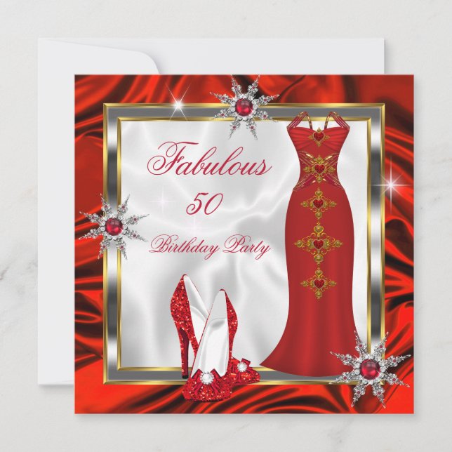 Invitation Tenue de fête fabuleuse, robe rouge, talons argent (Devant)