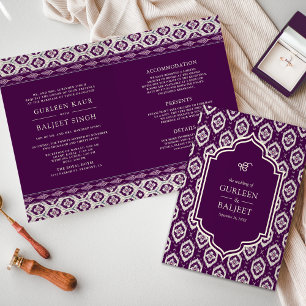 Invitation Tenue de mariage Anand Karaj Sikh Ikat pourpre