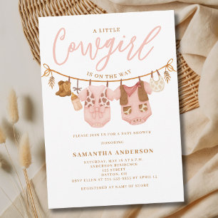 Invitation Tenue de Petite Cowgirl sur Corde à Linge Baby Sho