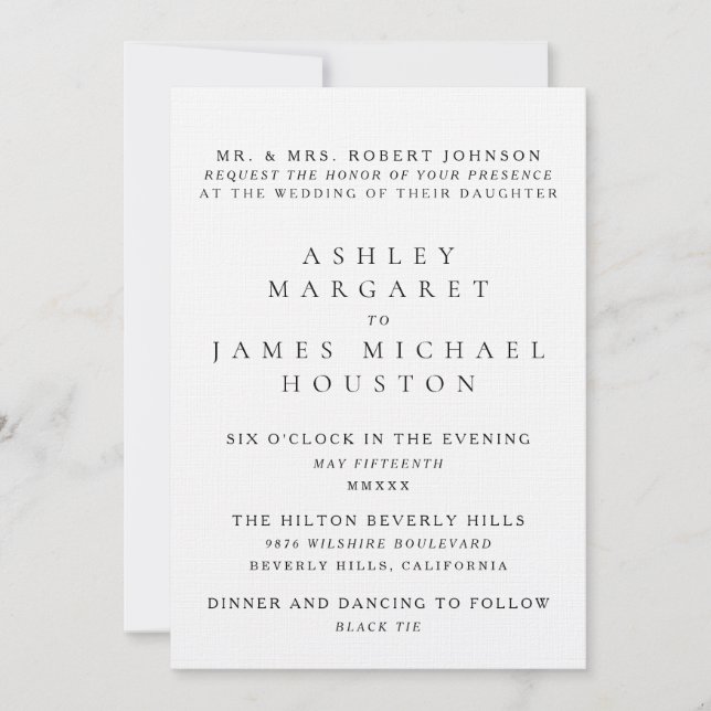 Invitation Tenue de soirée classique typeset Parent Hôte (Devant)