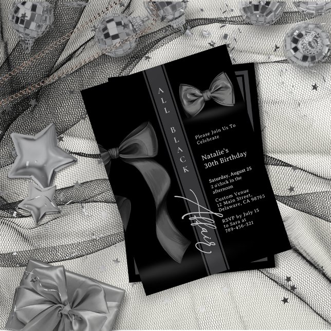 Invitation Tenue de soirée noire avec noeud papillon coquette (All Black Attire Coquette Bow Tie Formal Affair Invitation)