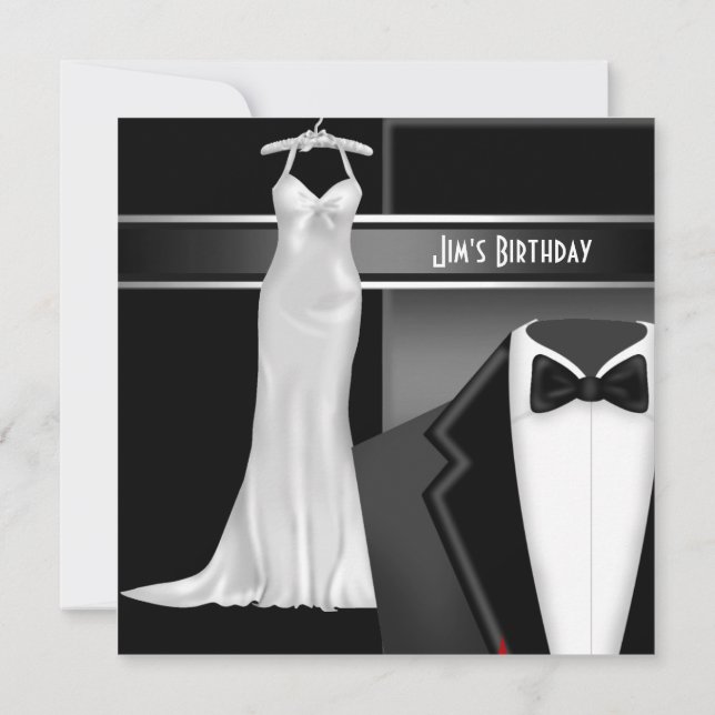 Invitation Tenue de soirée noire et blanche pour anniversaire (Dos)