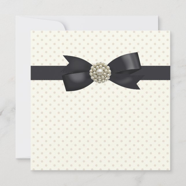 Invitation Tenue de soirée noire et nœud papillon perle crème (Devant)