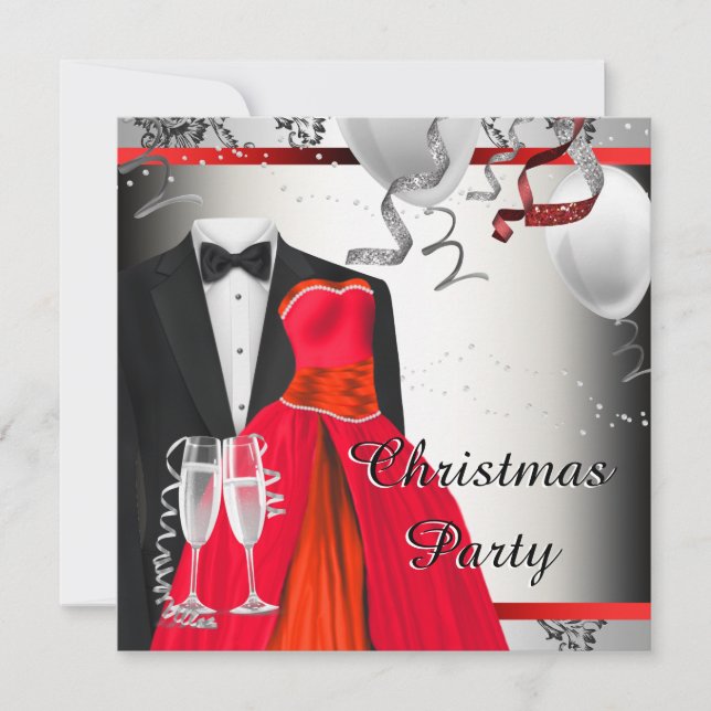 Invitation Tenue de soirée noire Robe rouge Noël (Devant)