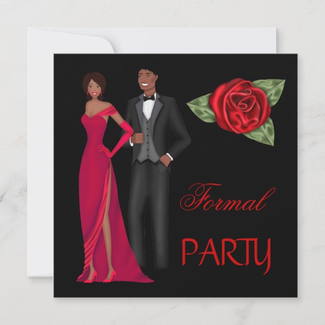 Invitation Tenue de soirée or noir rouge robe cravate noire (Devant)