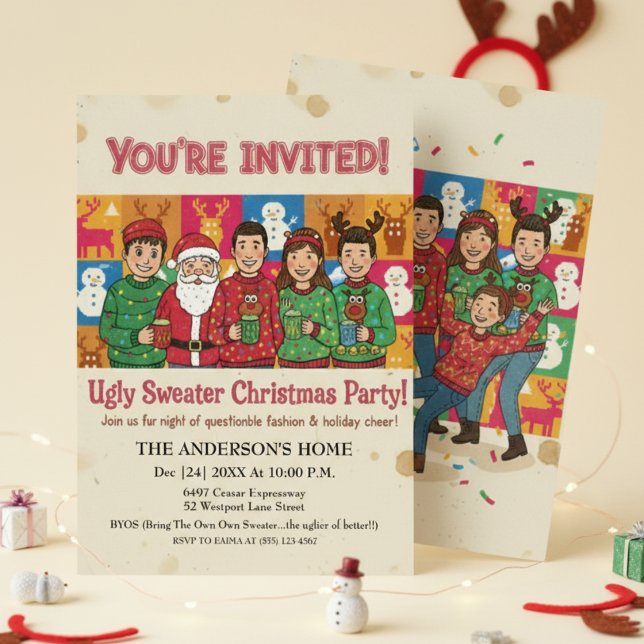 Invitation Tenue décontractée de Noël avec un vieux pull moch (Créateur téléchargé)