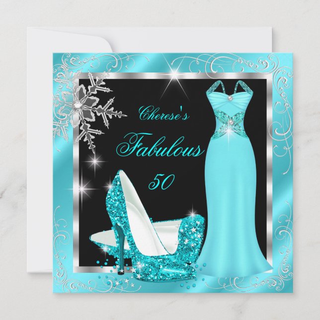 Invitation Tenue fabuleuse pour une fête des 50 ans Robe bleu (Devant)