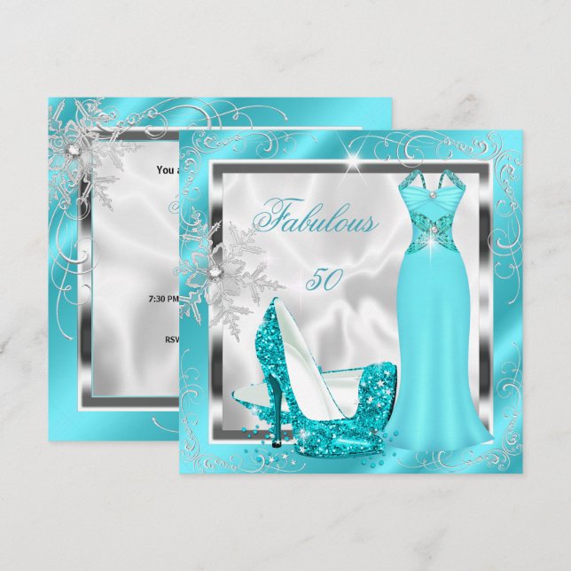 Invitation Tenue fabuleuse pour une fête des 50 ans Robe bleu (Devant / Derrière)