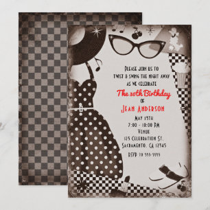 Invitation Tenue rétro vintage noir et blanc des années 50