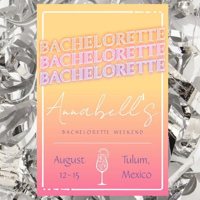 Invitation Tequila Sunrise Bachelorette Week-end Itinéraire (tequila sunrise cocktail themed bachelorette party weekend invitation and itinerary Tulum Mexico )