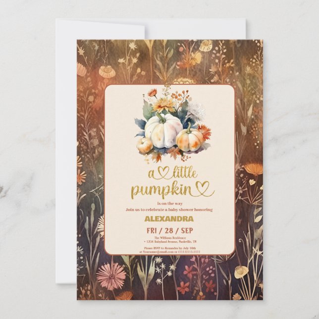 Invitation Teracotta petite citrouille automne  shower de béb (Devant)