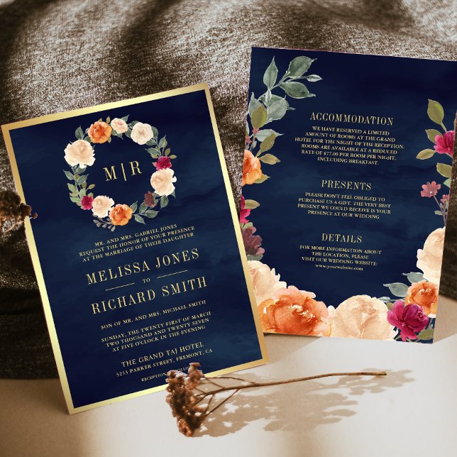 Invitation Terme couronne florale tout en un Mariage de marin (Créateur téléchargé)