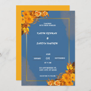 Invitation Terme Orange Roses Floral Marine Mariage bleu
