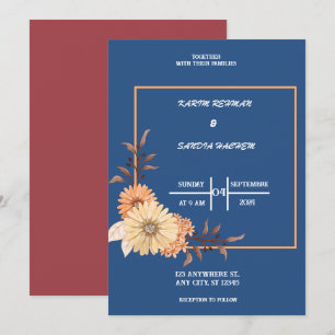 Invitation Terme Orange Roses Floral Marine Mariage bleu