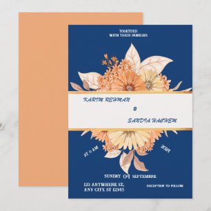 Invitation Terme Orange Roses Floral Marine Mariage bleu