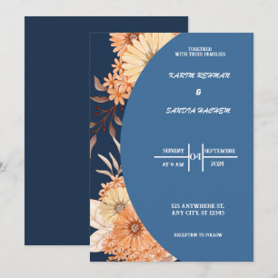 Invitation Terme Orange Roses Floral Marine Mariage bleu