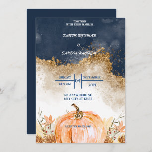 Invitation Terme Orange Roses Floral Marine Mariage bleu