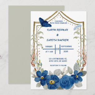 Invitation Terme Orange Roses Floral Marine Mariage bleu