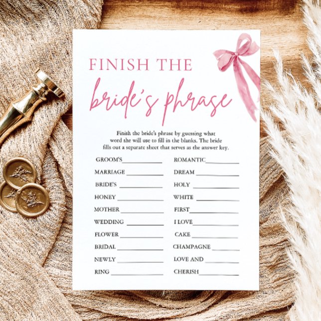 Invitation Terminer la phrase de la mariée Jeu de Baby Shower (Bow Finish the Bride's Phrase Bridal Shower Game)