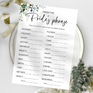 Invitation Terminez le jeu de la phrase de la mariée pour la