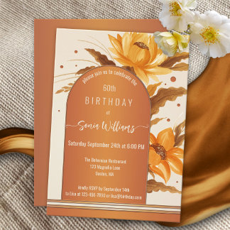 Invitation Terra Cotta Bohème Aquarelle Florale Anniversaire