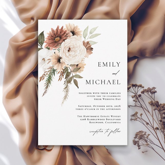 Invitation Terra Cotta Boho Mariage de automne Floral (Available in both printed and instant download digital formats.)