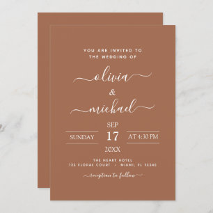 Invitation Terra Cotta Boho Mariage Moderne Simple