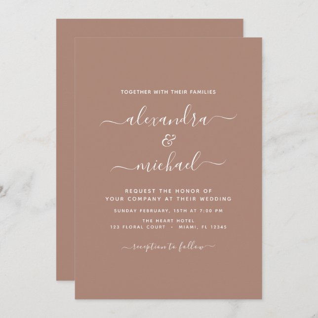 Invitation Terra Cotta Boho Mariage Moderne Simple (Devant / Derrière)