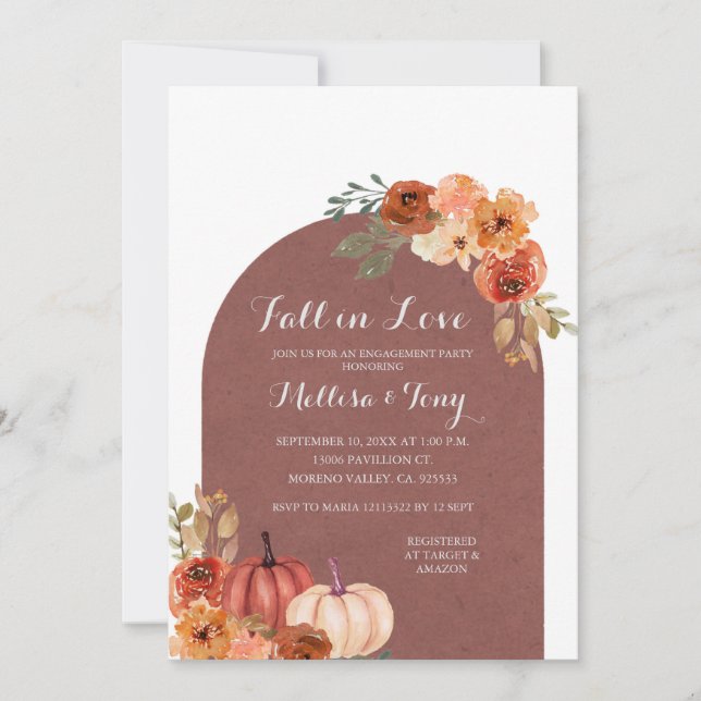 Invitation Terracota Orange Citrouille Tombé amoureux (Devant)