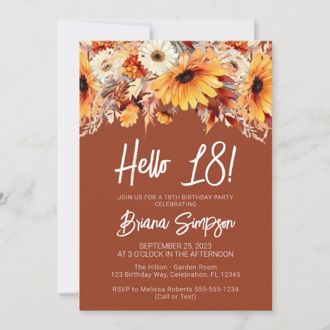 Invitation Terracotta 18e anniversaire automne floral (Devant)