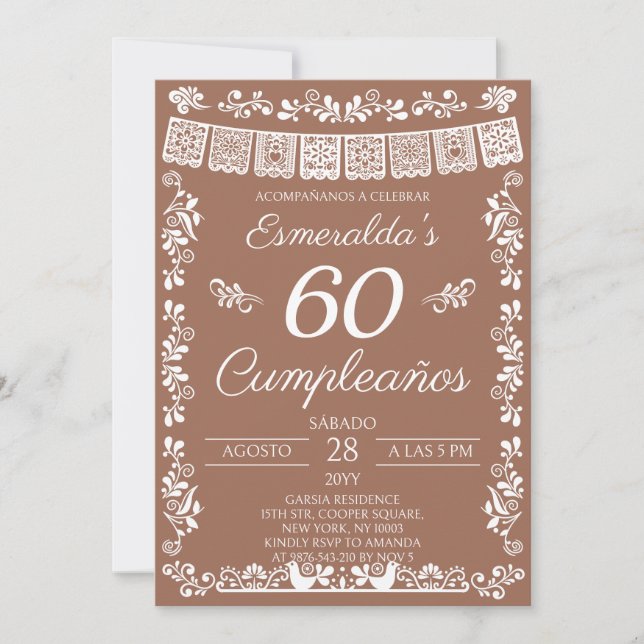Invitation Terracotta 60 Cumpleaños Birthday Party (Devant)