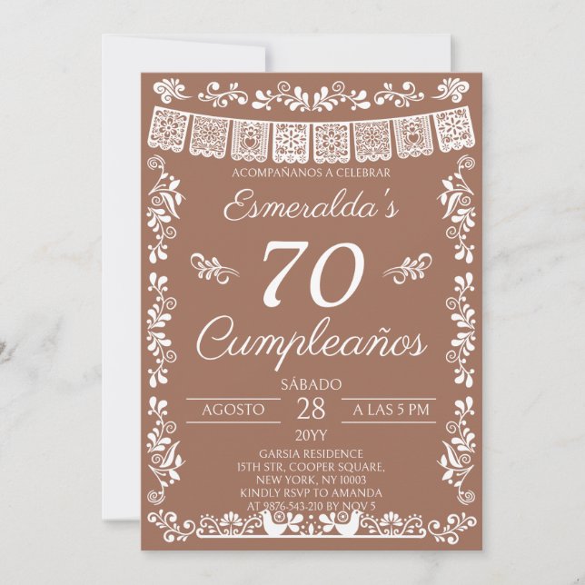 Invitation Terracotta 70 Ans Fête d'Anniversaire (Devant)