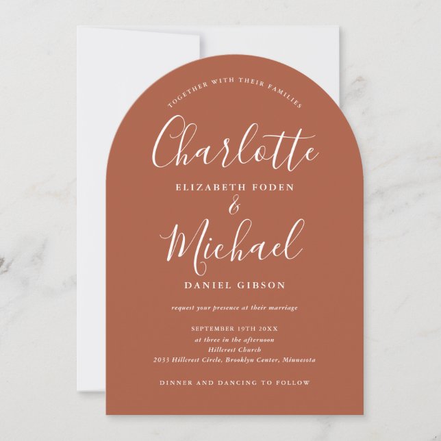 Invitation Terracotta All In One Chic Script Arch Mariage (Devant)