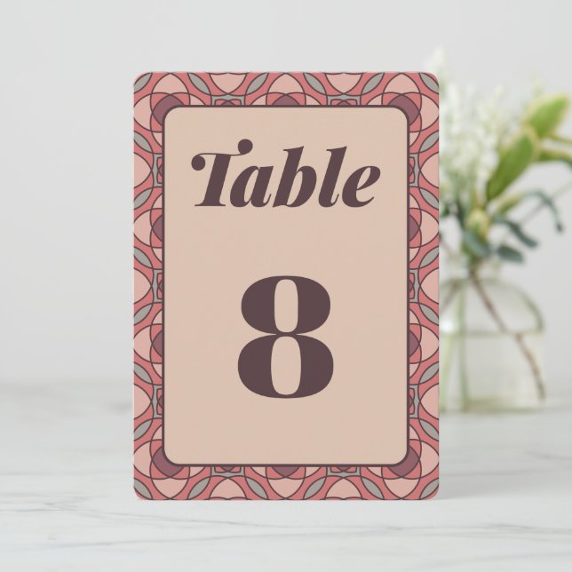 Invitation Terracotta and Dusty Rose Art Deco Table Number (Debout devant)