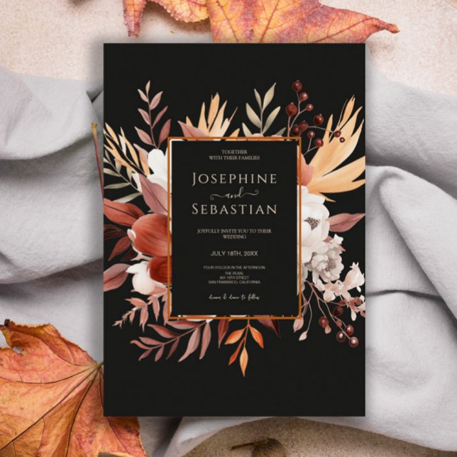 Invitation Terracotta Aquarelle Black Fall Floral Mariage (Créateur téléchargé)