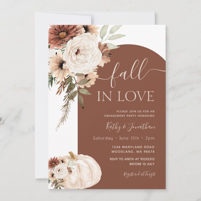 Invitation Terracotta Arch Floral Citrouille Boho Fall in Lov (Devant)