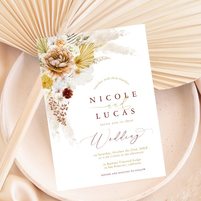 Invitation Terracotta Automne Boho Pampas Mariage en herbe (Créateur téléchargé)