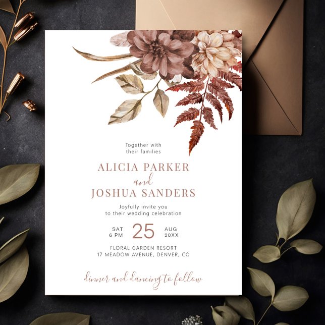 Invitation Terracotta automne mariage boho floral (Créateur téléchargé)