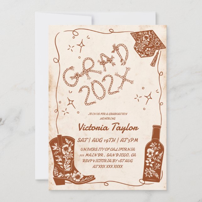 Invitation Terracotta Beige Rustique Occidental Diplôme (Devant)