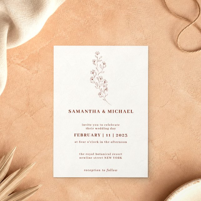 Invitation Terracotta Blanc Botanique Rustique Fleur Indie (Créateur téléchargé)