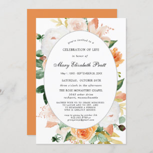 Invitation Terracotta Blanc Rose Floral Célébration de la vie
